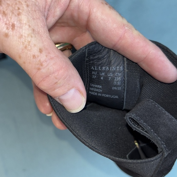 AllSaints Black Sahara Leather / Suede Boot sz 7 /EU 37 NWOT Chelsea bootie moto - Picture 8 of 9